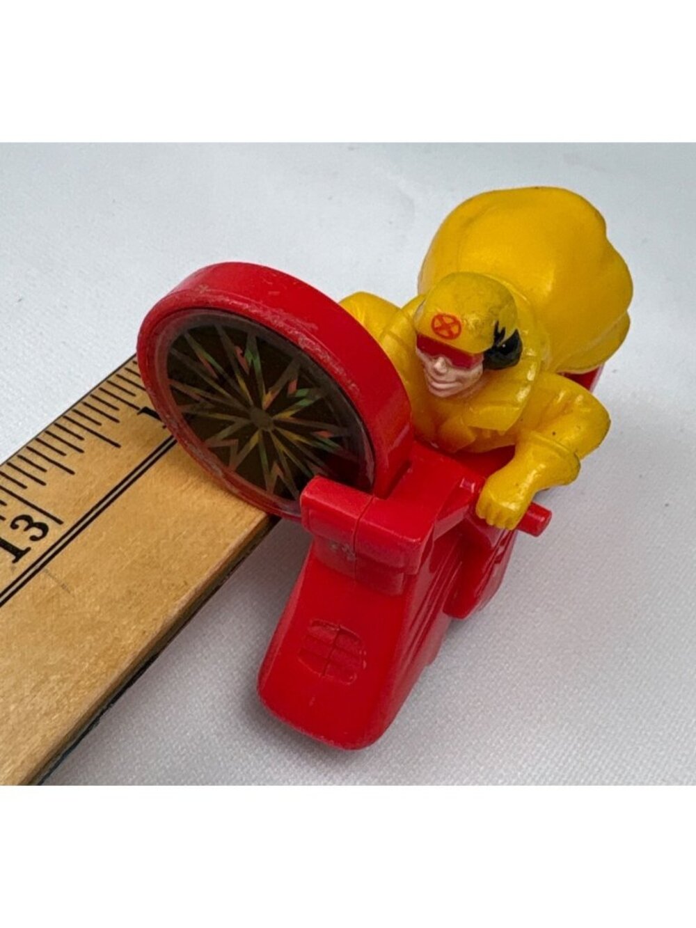 1996 Red & Yellow Toy Motorcycle Rider Figure Nostalgic Fun Collectible